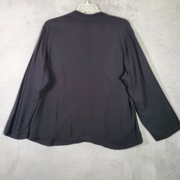EILEEN FISHER Blouse Womens 2X Black Button V Neck Lagenlook Capsule Minimal - Picture 2 of 7